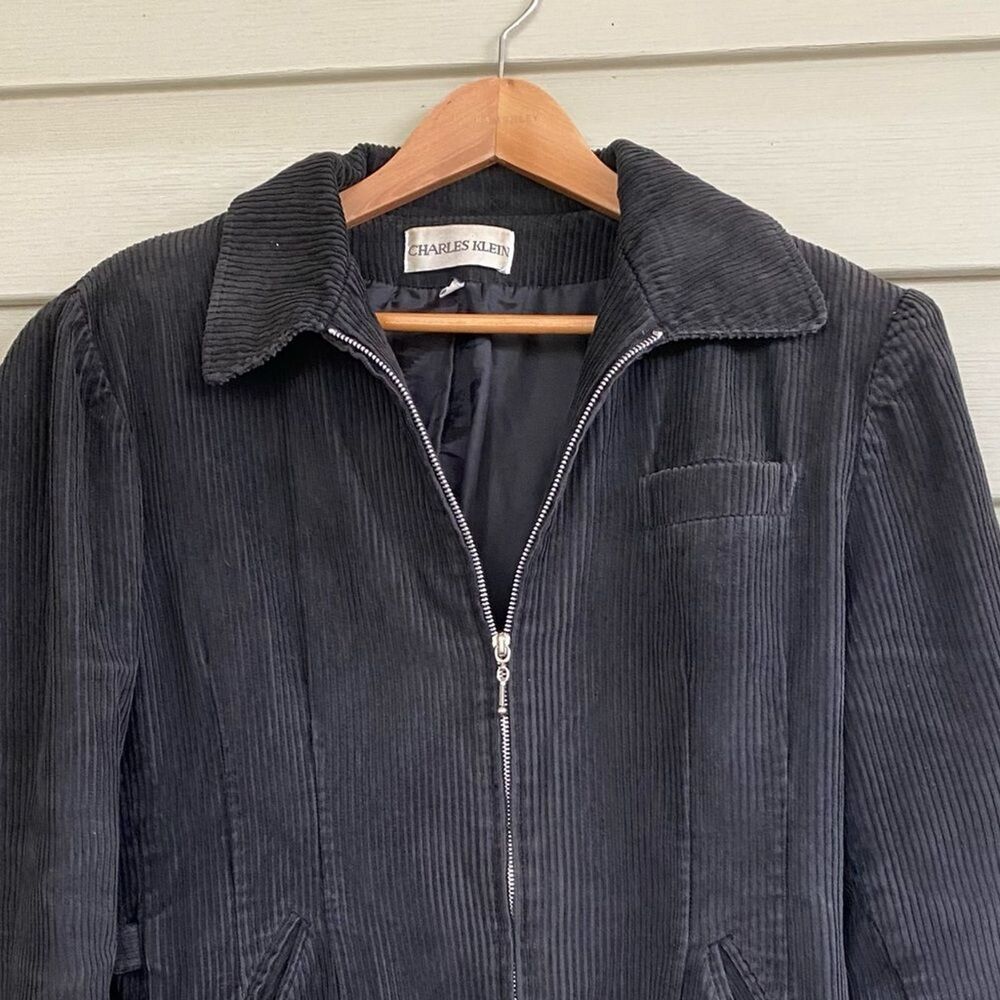 vintage Charles Klein black corduroy zip up jacket streetwear fall sz M/L EUC - Picture 2 of 12